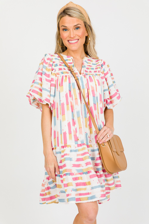 Segment Stripes Dress, Cream Pi