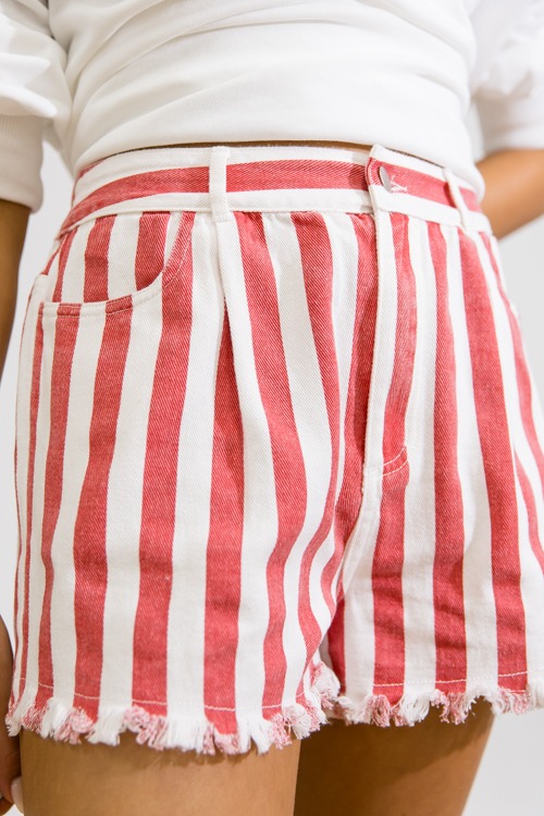 Frayed Hem Stripe Shorts, Red - 0609-27.jpg