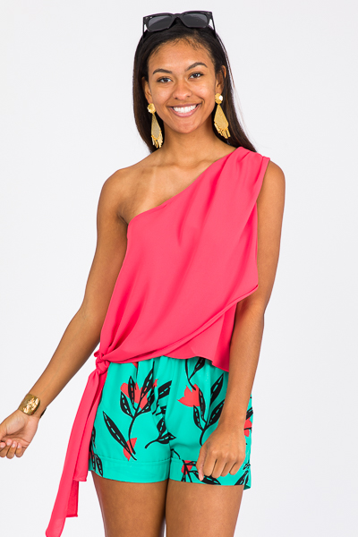 One Shoulder Tie Top, Red