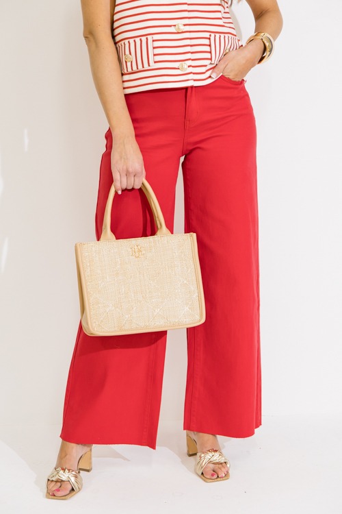 Raw Hem Wide Leg Pants, Red