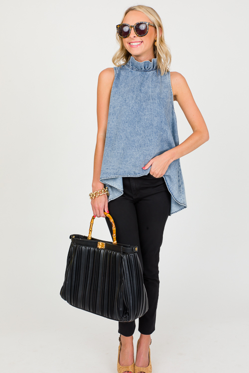 Ruffle Neck Denim Tank