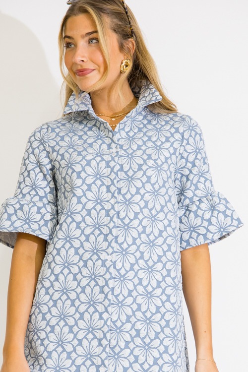 Floral Embossed Shirt Dress, Bl - 0609-76h.jpg
