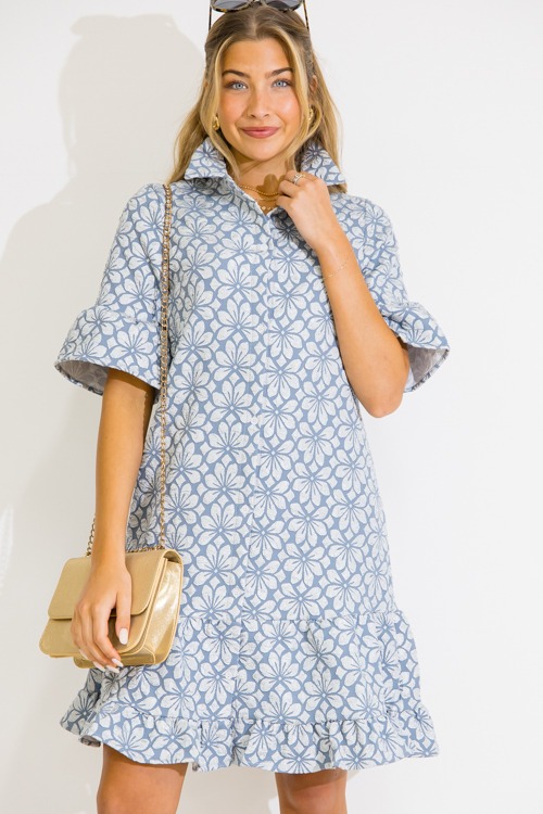 Floral Embossed Shirt Dress, Bl - 0609-77.jpg