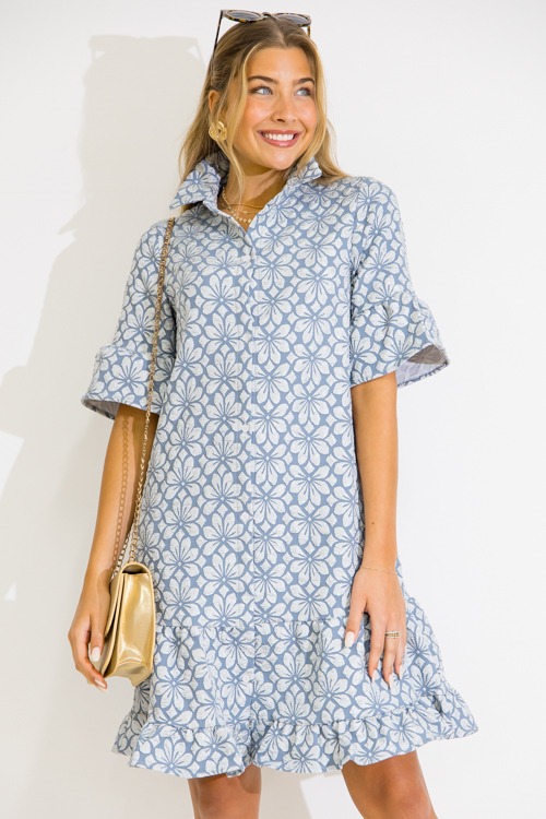 Floral Embossed Shirt Dress, Bl - 0609-78.jpg