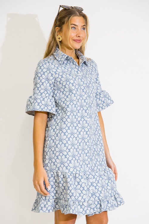 Floral Embossed Shirt Dress, Bl - 0609-79.jpg