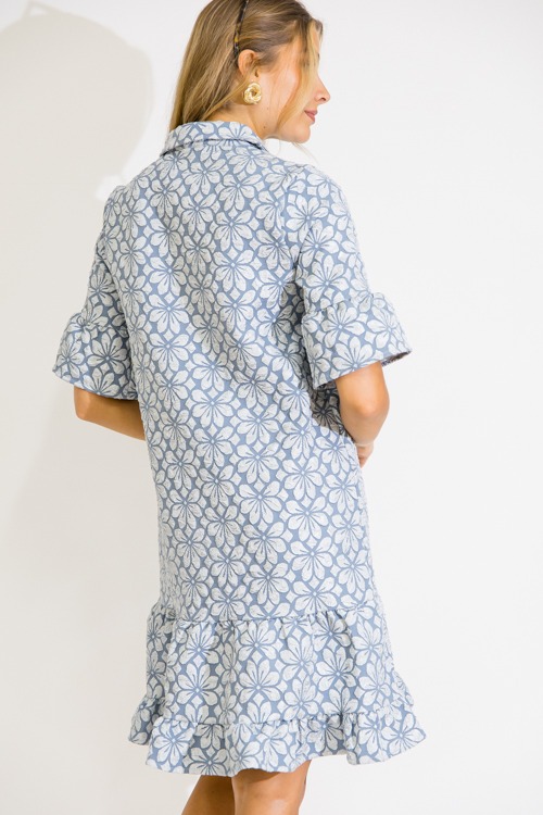 Floral Embossed Shirt Dress, Bl - 0609-80.jpg