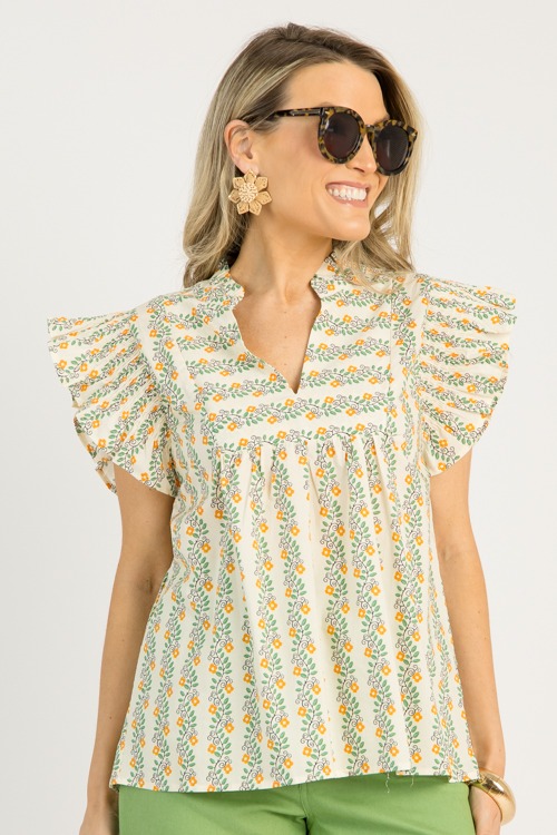 Floral Vines Top, Tangerine