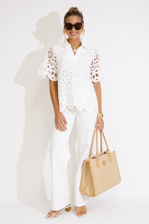 Eyelet Collared Top, Off White
