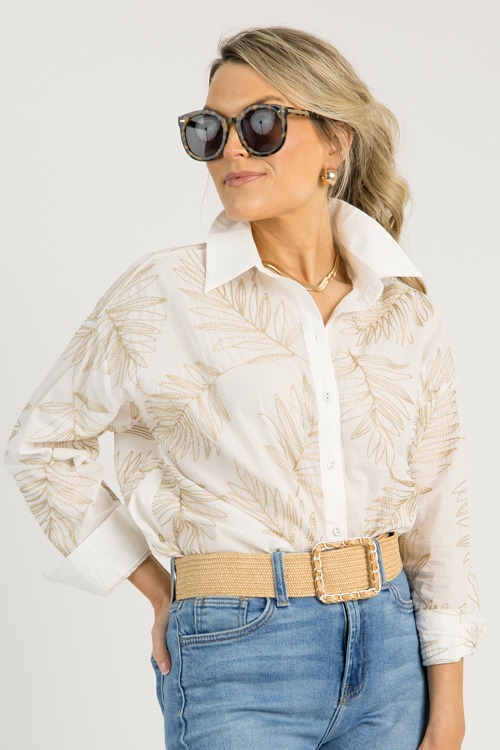 Embroidery Leaf Shirt, Ivory