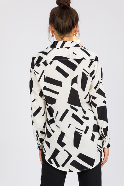 Geo Button Up, White Black