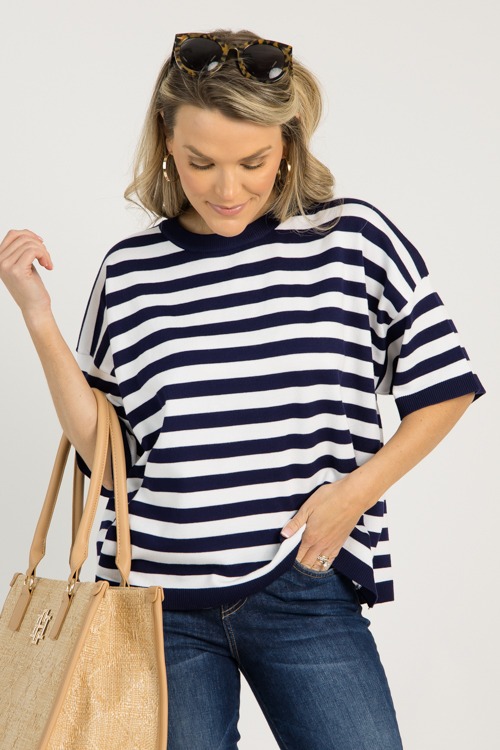 Valerie Stripe Sweater, Navy