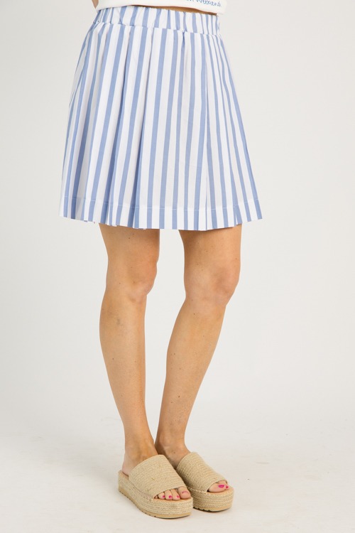 Pleated Mini Skirt, Sky Stripe