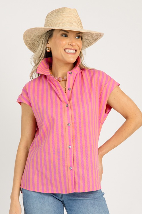 Striped Button Up, Orange Fuchsia