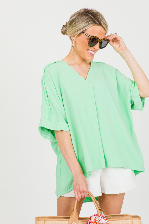 Oversize Linen Fray Top, Mint