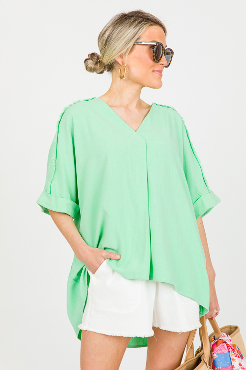 Oversize Linen Fray Top, Mint