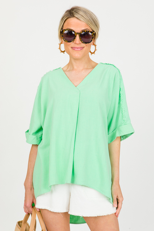 Oversize Linen Fray Top, Mint