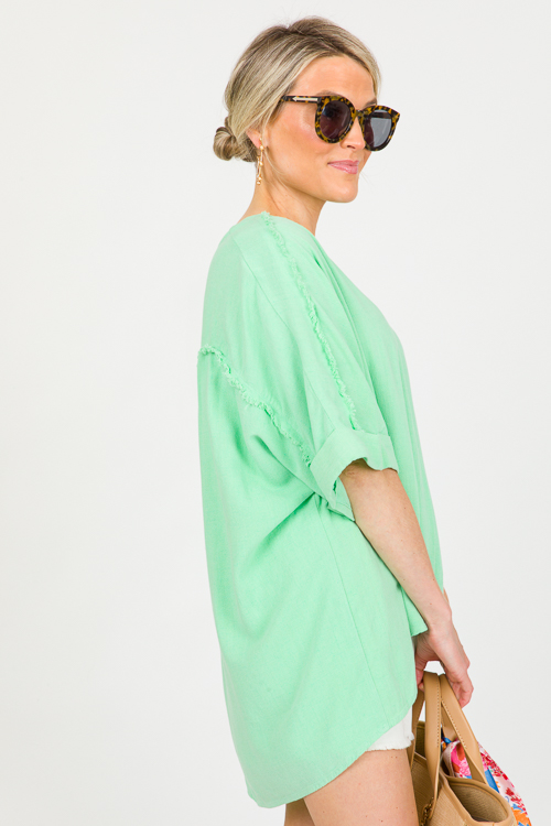 Oversize Linen Fray Top, Mint