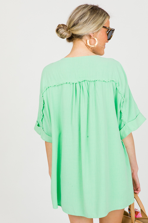 Oversize Linen Fray Top, Mint