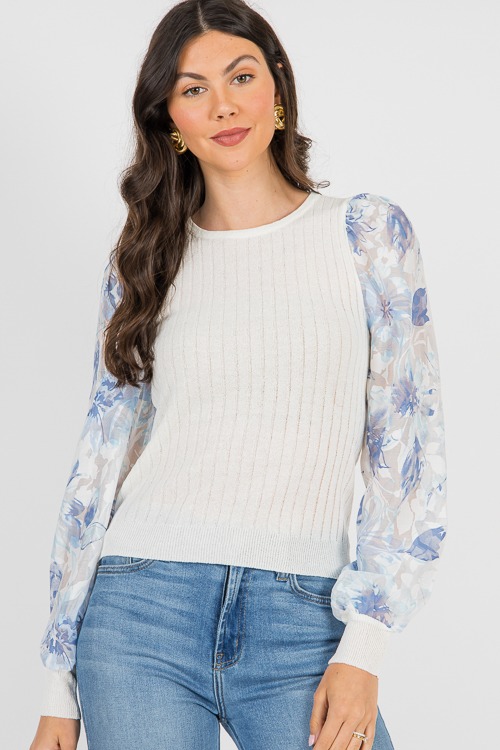 Floral Sleeve Rib Top, Blue - 0612-13.jpg