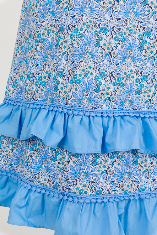 Frill Hem Floral Dress, Blue Mix