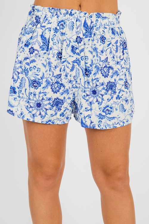 Blue Blooms Linen Shorts