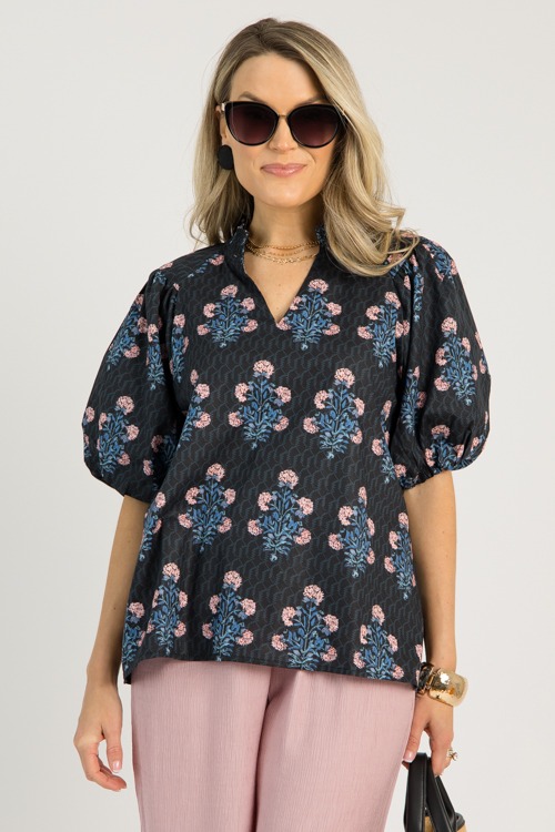 Gina Floral Top, Black
