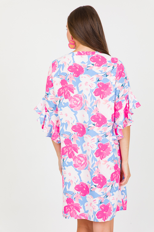 Floral Bell Sleeve Dress, Fuchsia