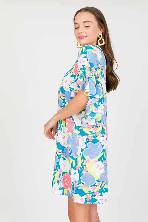 Steel blue outlet floral dress