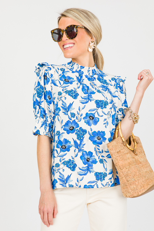 Dahlia Floral Top, Blue