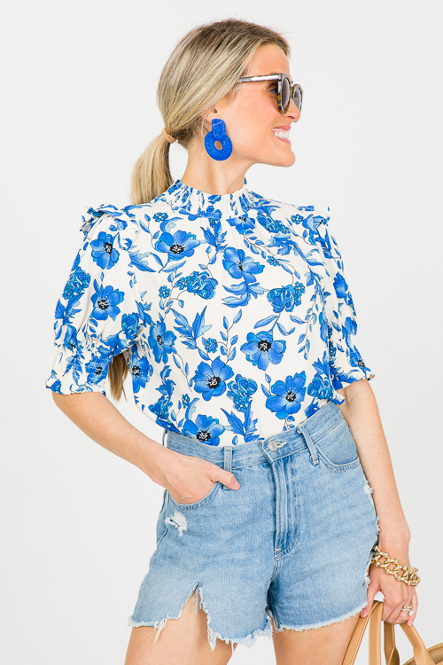 Dahlia Floral Top, Blue