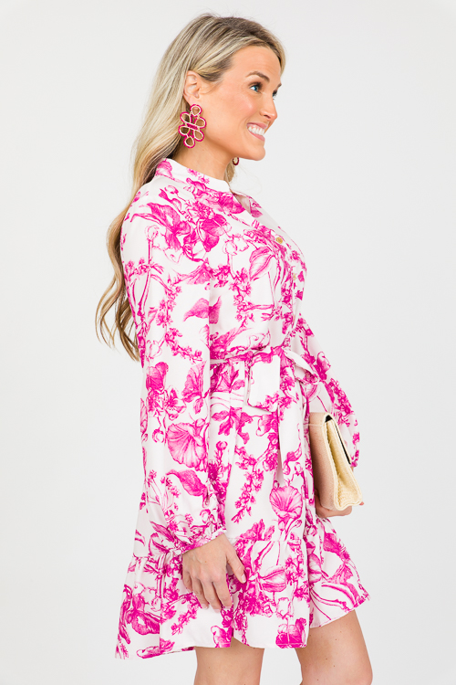 Floral Scene Dress, Hot Pink