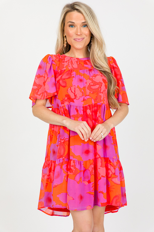 Montego Printed Dress, Coral
