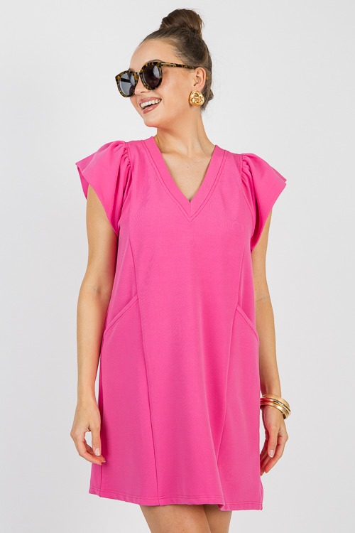 Flutter Sleeve Rib Dress, Hot Pink - 0613-47.jpg