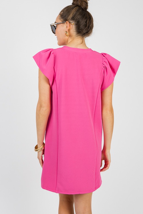 Flutter Sleeve Rib Dress, Hot Pink - 0613-49.jpg