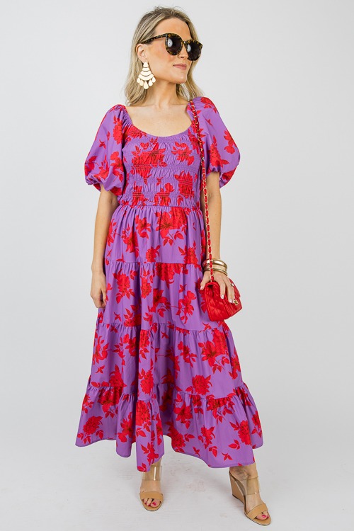 Evie Floral Midi, Purple/Red