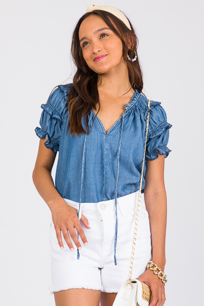 Ruffle Sleeves Chambray Top