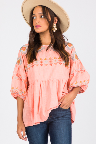 Montana Embroidery Top, Peach