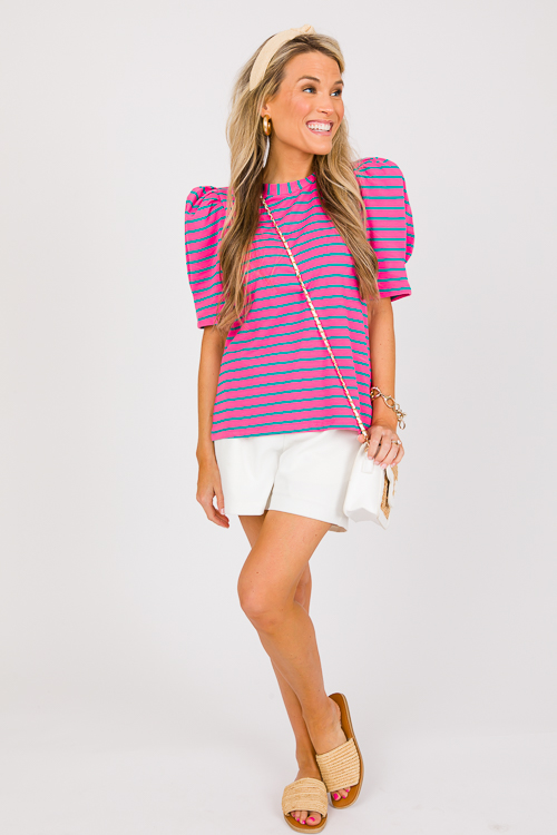 Puff Sleeve Stripe Top, Pink/Green