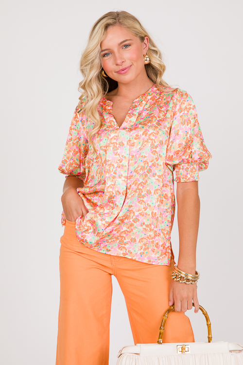 Silky Smooth Floral Blouse, Orange SALE The Blue Door Boutique