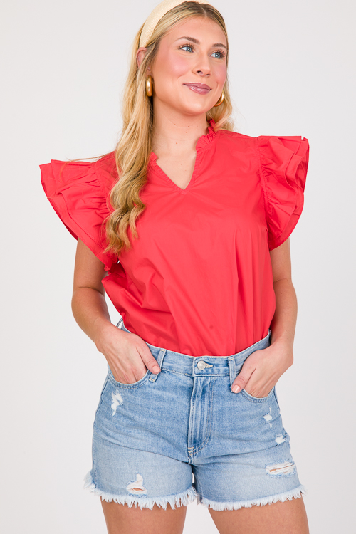 Shannon Poplin Top, Tomato Red