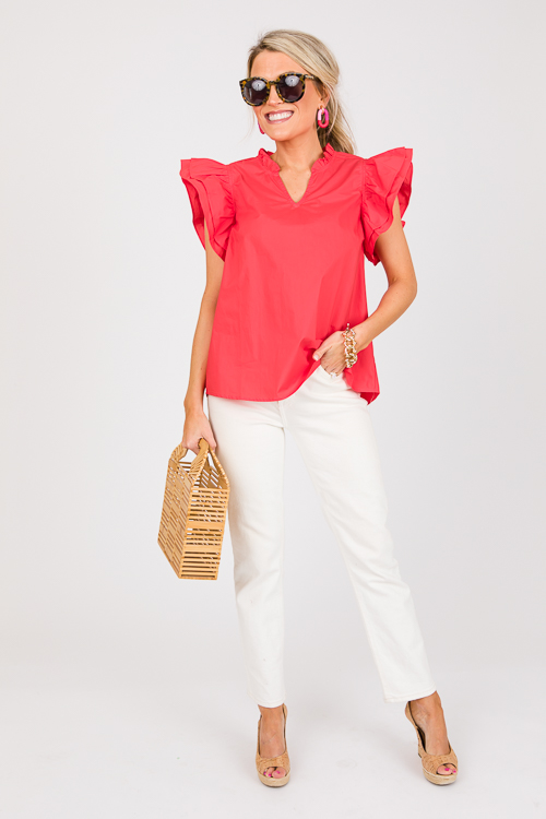 Shannon Poplin Top, Tomato Red