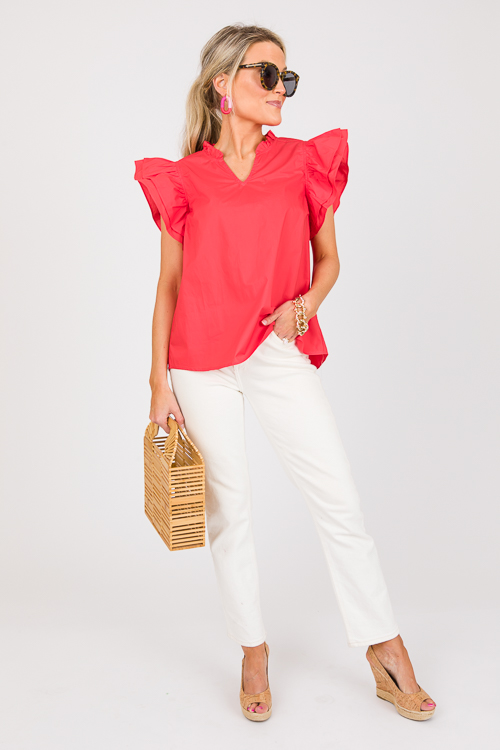 Shannon Poplin Top, Tomato Red