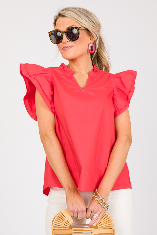 Shannon Poplin Top, Tomato Red