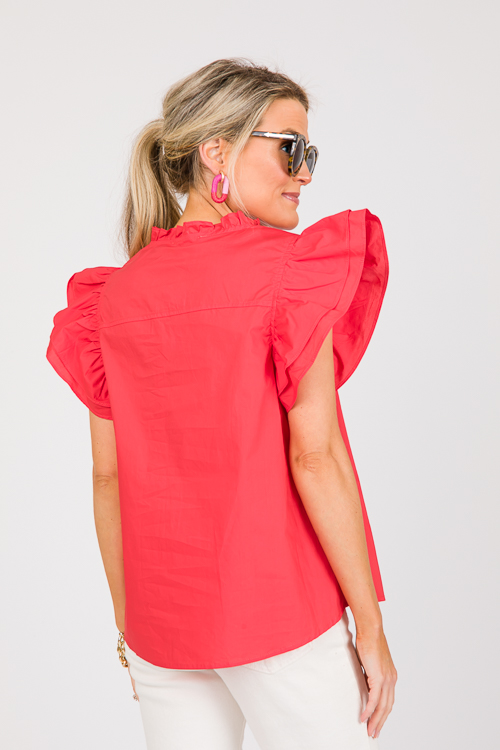 Shannon Poplin Top, Tomato Red