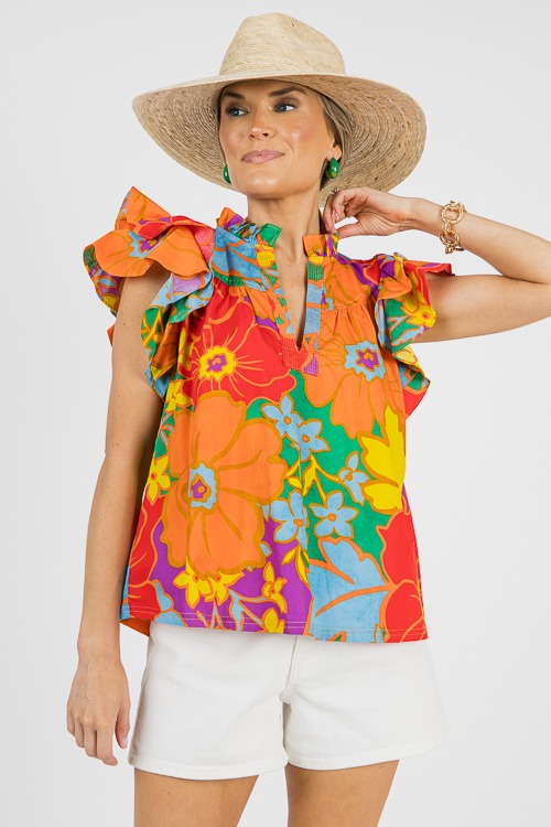 Bold Floral Ruffle Top, Multi - 0614-151h.jpg