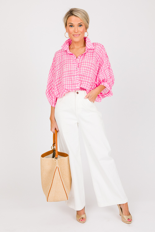 Checker Button Up Top, Pink