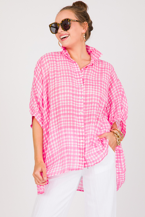 Checker Button Up Top, Pink