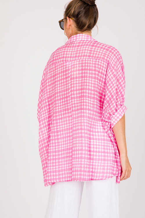 Checker Button Up Top, Pink