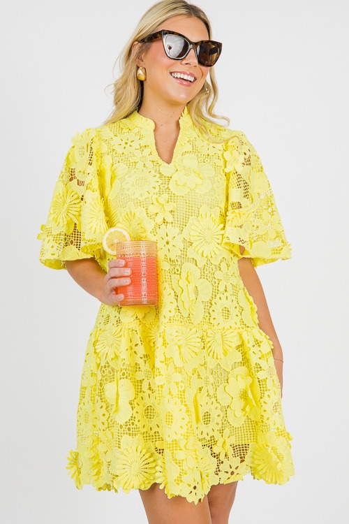 Flower Pop Lace Dress, Lemon