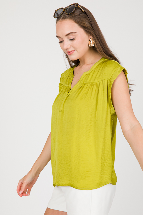 Satin Notch Neck Top, Chartreuse